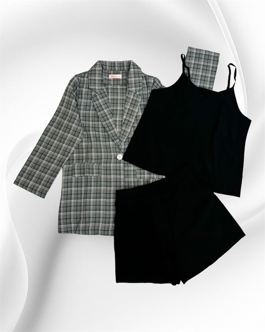 3 piece set checkered long sleeve